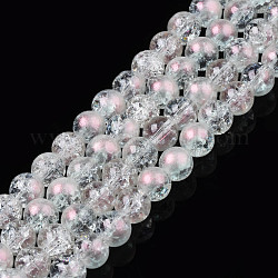 Hebras de perlas de vidrio craquelado translúcido, con polvo del brillo, redondo, Claro, 8x7.5mm, agujero: 1 mm, aproximamente 100~105 pcs / cadena, 31.50 pulgada ~ 33.07 pulgadas (80 cm ~ 84 cm)