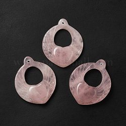 Ciondoli quazo rosa naturale, ciondoli a forma di cuore, 38x31x9mm, Foro: 1.5 mm