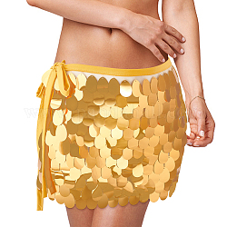 Bauchtanz-Shorts aus Polyester mit Quasten, Hüfttuch, Pailletten-Kostüm-Party-Rave-Röcke, Fransen-Hüftrock, mit Plastikfolie, golden, 2000 mm