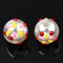 ABS-Kunststoff-Nachahmung Perlen, mit Emaille, Runde mit Schmetterling, dunkelrot, 12x11 mm, Bohrung: 2 mm