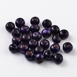 Natural Wood Beads, Dyed, Round, Lead Free, Purple, 10x8.5mm, Hole: 3.5mm, about 3000pcs/1000g
