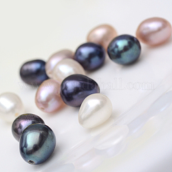Perle coltivate d'acqua dolce perla naturale, mezzo forato perle, riso, tinti misti e non tinti, colore misto, 6~8x6~7mm, mezzo buco: 0.8 mm