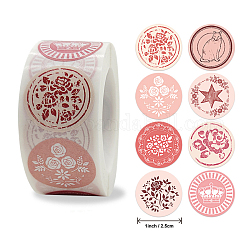 8 Arten selbstklebende Geschenkanhänger aus Kraftpapier, Klebeetiketten, flach rund mit gemischten Mustern, rosa, 25 mm, über 500pcs / roll