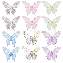 Sunnyclue 40 pièces 5 couleurs placage uv arc-en-ciel perles acryliques transparentes irisées, papillon, couleur mixte, 33.5x40x12.5mm, Trou: 3.2mm, 8 pcs / couleur