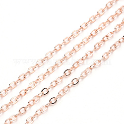 Chaînes de câble en laiton, soudé, avec bobine, Ovale Plat, or rose, 2.6x2x0.3mm, convient aux anneaux de saut de 0.7x4 mm, environ 32.8 pied (10 m)/rouleau