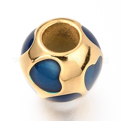 Placage ionique (ip) 304 perles européennes en acier inoxydable, avec l'émail, Perles avec un grand trou   , ronde avec le coeur, or, bleu, 10.5mm, Trou: 4.5mm