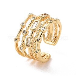 Прямоугольное открытое кольцо-манжета из прозрачного кубического циркония, латунное широкое кольцо тройной линии для женщин, без кадмия, без никеля и без свинца, реальный 18k позолоченный, размер США 6 1/2 (16.9 мм)