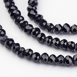 Chapelets de perles en verre électroplaqué, facettes rondelle, noir, 3x2mm, Trou: 1mm, Environ 202 pcs/chapelet, 17 pouce