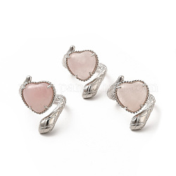 Сердце из натурального розового кварца с кольцом-манжетой в виде змеи, платиновые латунные украшения для женщин, размер США 8 1/2 (18.5 мм)