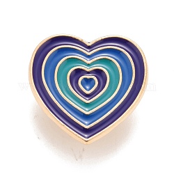 Broche en émail coeur, badge en alliage créatif pour les vêtements de sac à dos, or, bleu, 24x23x1.5mm