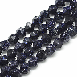 Sintetici blu Goldstone fili di perline, perline rotonde con taglio a stella, sfaccettato, 7.5~8x6.5~7mm, Foro: 1.5 mm, circa 46pcs/filo, 15.5 pollice