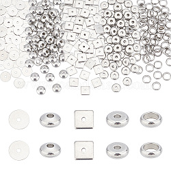 Dicosmétique 300pcs 5 style 304 perles d'espacement en acier inoxydable, forme mixte, accessoires en métal pour fournitures de fabrication de bijoux, couleur inoxydable, 6x0.3~3mm, Trou: 1~4mm, 60 pièces / style