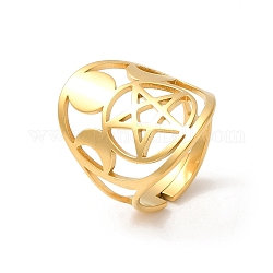 304 anello regolabile in acciaio inossidabile da donna, stella vuota, luna e sole, oro, misura degli stati uniti 7 1/2 (17.7mm)