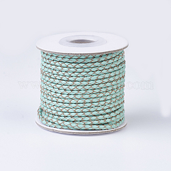 Cuerdas de cuero trenzado, redondo, aguamarina, 3 mm, aproximamente 10 yardas / rodillo