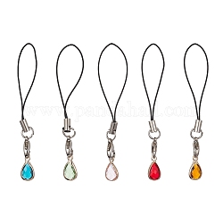 Teardrop Glass Mobile Straps, with Polyester Cord Mobile Accessories Decoration, Mixed Color, 7~7.3cm