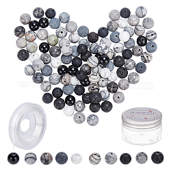 Sunnyclue 100 pièces perles rondes de pierres précieuses synthétiques et naturelles pour bracelets extensibles bricolage faisant des kits, avec 1 rouleau de fil élastique solide et extensible, 8~8.5mm, Trou: 1mm