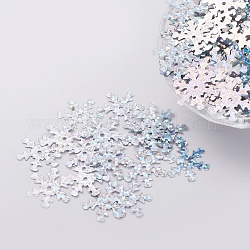 Accesorios de adorno paillette plástico / cuentas de lentejuelas, copo de nieve, plata, 19x17x0.1mm, agujero: 1.4 mm