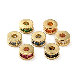 Perlas de circonio cúbico pavimentadas de latón chapado en estante, real 18k chapado en oro, Plateado de larga duración, sin plomo y el cadmio, columna, color mezclado, 5x3mm, agujero: 1.8 mm