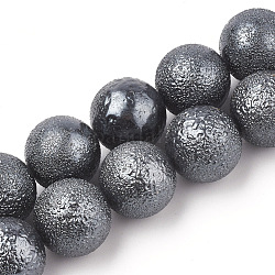 Fili di perle di conchiglia di elettropeste, texture, tondo, grigio ardesia scuro, 14~15.5mm, Foro: 1 mm, circa 27~30pcs/filo, 16.5 pollice