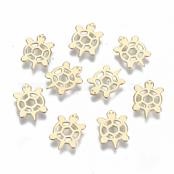 304 Stainless Steel Filigree Joiners Links, Laser Cut, Tortoise, Real 14K Gold Plated, 10x7x0.2mm