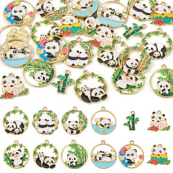 Pandahall 24 pz 12 pendenti smaltati in lega di stile, ciondolo bambù panda, oro chiaro, colore misto, 20.5~28x16.5~28x1.5mm, Foro: 1.6~1.8 mm, 2pcs / style