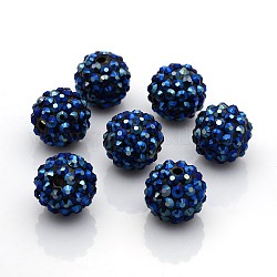 Perline di resina strass, spacer perline fai da te per gli orecchini delle mogli di pallacanestro, tondo, Blue Marine, misura:circa16mm di diametro, Foro: 2 mm