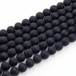 Natural Black Agate Bead Strands, Frosted, Round, 10mm, Hole: 1mm, about 39pcs/strand, 15.7 inch