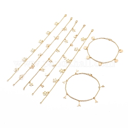 Bracelets de cheville en 304 acier inoxydable avec pendentif, avec des chaînes du câble et fermoirs pince de homard, formes mixtes, or, 9-3/4 pouce (24.7 cm)
