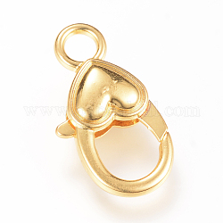 Alloy Lobster Claw Clasps, Heart, Golden, 26.5x14x6.5mm, Hole: 4mm