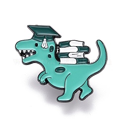 Dinosaure avec broche en émail de livres, Broche en émail d'alliage animal pour vêtements de sac à dos, électrophorèse noir, turquoise foncé, 29x35x10.5mm, pin: 1 mm.