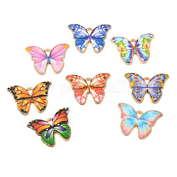 Pendenti smaltati in lega color oro chiaro,  cadmio& piombo libero, fascino farfalla, colore misto, 16x22x1.5mm, Foro: 2x1.5 mm