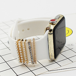 Set di ciondoli per cinturini per orologi con strass in lega rettangolare, imitazione perle perline cinturino anello decorativo anelli, oro chiaro, 2.1x0.3cm, 5 pc / set