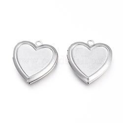 304 Stainless Steel Locket Pendants, Photo Frame Charms for Necklaces, Heart, Stainless Steel Color, Tray: 13x16mm, 25x22.5x4.5mm, Hole: 2mm