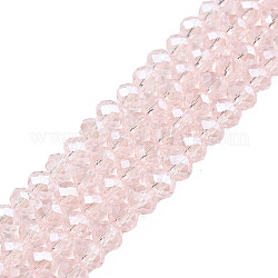Abalorios de vidrio electroplate hebras, lustre de la perla chapado, facetados, rerondana plana, rosa, 2.5x2mm, agujero: 0.4 mm, aproximamente 170 pcs / cadena, 11.8 pulgada (30 cm)