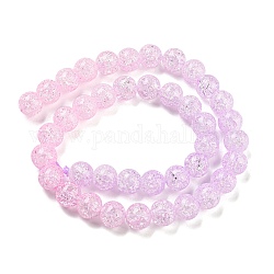 Spray Painted Crackle Glass Beads Strands, Gradient Color, Segmented Multi-color Beads, Round, Pink, 10mm, Hole: 1mm, about 38pcs/strand, 15.28 inch(38.8cm)