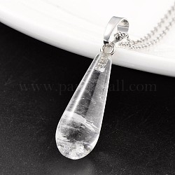 Pendentifs en cristal de quartz en laiton ton platine en forme de larme, cristal de roche, 30x10mm, Trou: 5x8mm