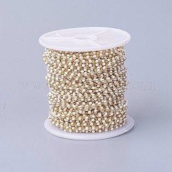 Main chaînes émail de perles, soudé, avec des chaînes en laiton, véritable 18k plaqué or, Plaqué longue durée, avec bobine, blanc, 4~5x2x2~3mm, environ 32.8 pied (10 m)/rouleau