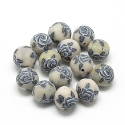 Handmade Flower Pattern Polymer Clay Beads, Round, Slate Gray, 13~14mm, Hole: 1~2mm