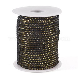 Runde Saite Thread Polyesterkorde, mit Golddraht, Schwarz, 2.5 mm, ca. 21.87 Yard (20m)/Rolle