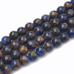 Naturchalcedon Perlenstränge, Nachahmung Gold Clinquant Stein, gefärbt und erhitzt, Runde, Blau, 8~9 mm, Bohrung: 1 mm, ca. 45~48 Stk. / Strang, 15.7 Zoll