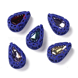 Sew on Rhinestone, Glass Rhinestone, with Brass Findings, Garments Accessories, Teardrop, Mixed Color, Blue, 12.5x8x5mm, Hole: 1mm