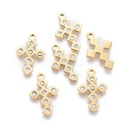 316 kleine Kreuzanhänger aus chirurgischem Edelstahl, mit Strass-Kristall, golden, 13x8.5x1 mm, Bohrung: 1 mm