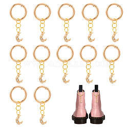 Nbeads 12 breloques de chaussures en forme de croissant de lune doré, Breloques de chaussures en alliage de zircone cubique, pendentif amovible, avec anneau à ressort, pour cadeau d'anniversaire, ornements de noël, décoration de chaussures
