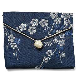 Bolsas de almacenamiento de joyas de tela floral de estilo chino, con botón de plástico, Caja de regalo de joyería rectangular para pulseras., pendientes, anillos, patrón aleatorio, azul medianoche, 7.5x8.5x0.3~0.7 cm