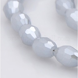 Блеск перлы покрытием имитация нефрита стеклянные граненые риса шарики нити, светло-стальной синий, 6x4 мм, отверстие : 1 мм, около 72 шт / нитка, 16 дюйм