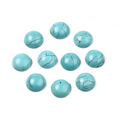 Accessoires d'artisanat teints turquoise synthétique pierres précieuses cabochons de dôme dos plat , demi-rond, turquoise foncé, 6x3mm