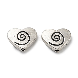 Tibetan Style Alloy Beads, Cadmium Free & Lead Free, Heart with Vortex, Antique Silver, 9x11.5x3.5mm, Hole: 1.5mm, about 741pcs/1000g