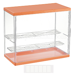 Zusammengebaute rechteckige Acryl-Actionfiguren-Displayboxen, 3-stöckiger Minifiguren-Koffer zur Präsentation von Modellspielzeugen, orange, 27.5x13.5x22.8 cm