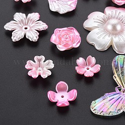 Spray Painted ABS Plastic Beads, Imitation Shell & Pearl, Mixed Shapes, Pearl Pink, 8~46x7~44x4~18mm, Hole: 1.5~4mm