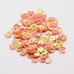 Plastic Paillette Beads, Semi-cupped Sequins Beads, Center Hole, Orange, 8x0.5mm, Hole: 1mm